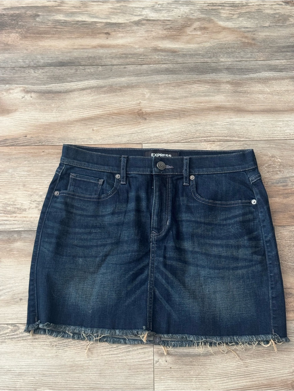Express Denim Dark Wash Mini Skirt Size 8 Raw Hem